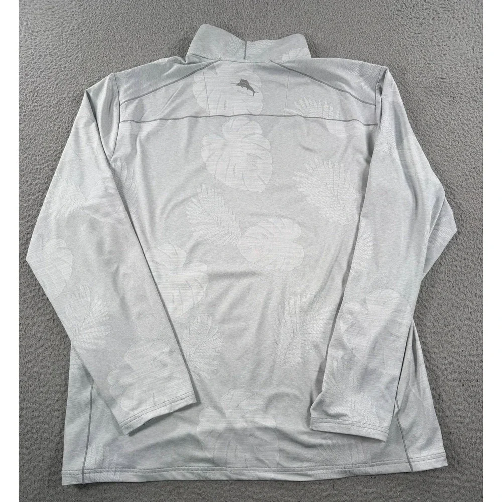 Tommy Bahama IslandZone Sweatshirt Men Large Gray 1/4 Zip Floral AOP Performance